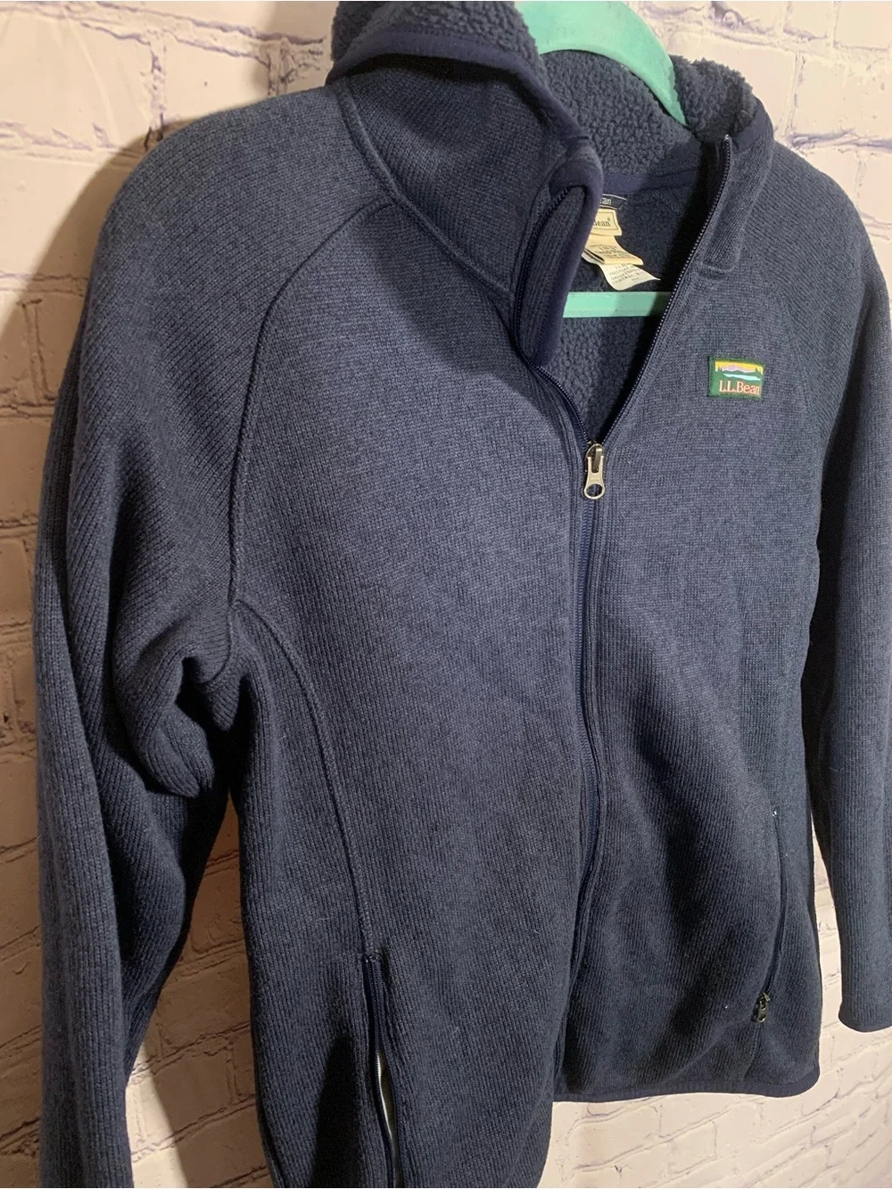 L.L.Bean Kids Sweater Fleece Hooded Jacket Full Zip Navy Sz L (14-16) Casual